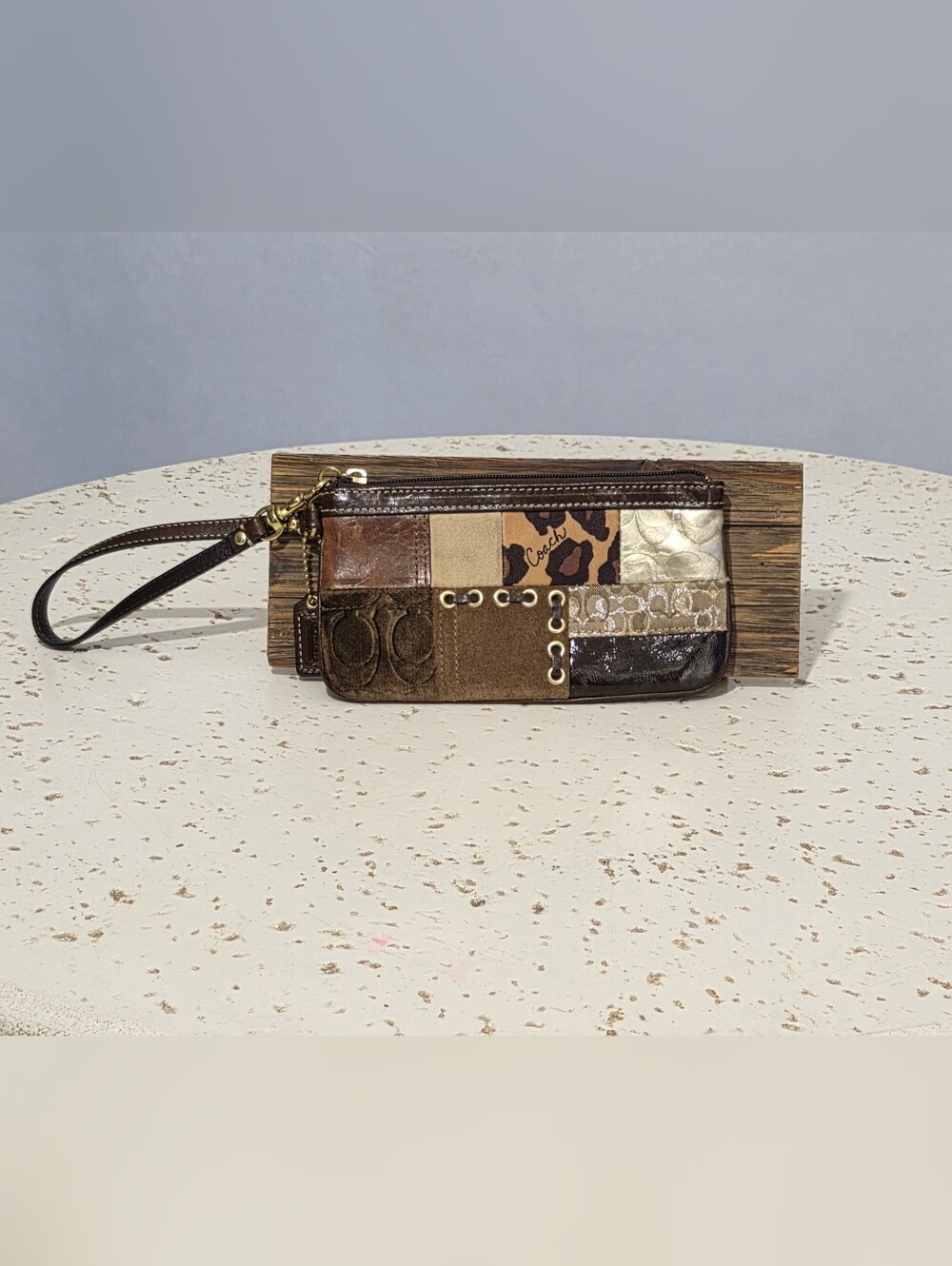 Coach Vintage Y2K Signature Patchwork Animal Print Wristlet